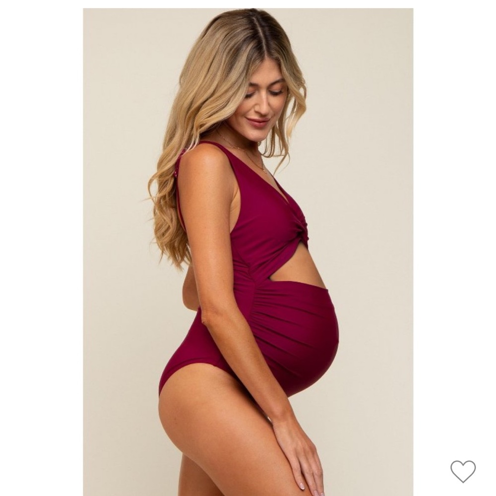 Maternity Twist Front Cutout One-Piece Swimsuit - Berry Large